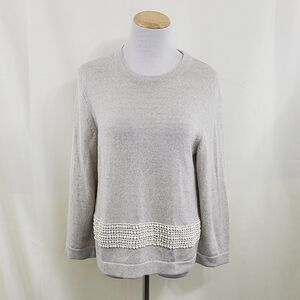 J. Crew Factory gray sweater ivory lace trim size medium